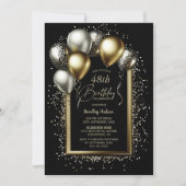 Zwarte en Gouden Ballonnen Verjaardag Alle Leeftij Kaart (Voorkant)