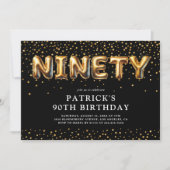 Zwarte en gouden ballonnen voor 90ste verjaardag kaart (Voorkant)