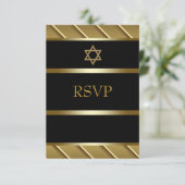 Zwarte en gouden Bar Mitzvah RSVP Kaartje (Staand voorkant)