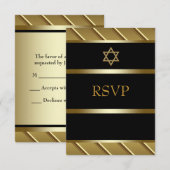 Zwarte en gouden Bar Mitzvah RSVP Kaartje (Voorkant / Achterkant)