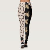 Zwarte en gouden bijen en roze honingraat leggings (Achterkant)