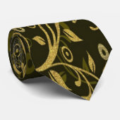 Zwarte en gouden bladeren en wervelingen stropdas (Opgerold)