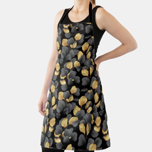 Zwarte en gouden bladeren. Patroon Schort (Insitu)