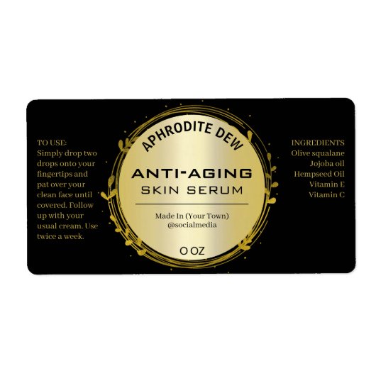 Zwarte en gouden bladeserveretiketten etiket (Voorkant)