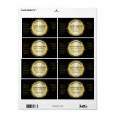 Zwarte en gouden bladeserveretiketten etiket (Full Sheet)