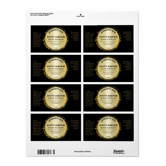 Zwarte en gouden bladeserveretiketten etiket (Full Sheet)