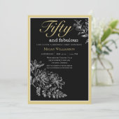 Zwarte en gouden bloem 50 en fantastische verjaard kaart (Staand voorkant)