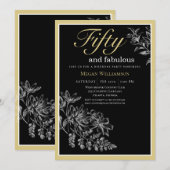 Zwarte en gouden bloem 50 en fantastische verjaard kaart (Voorkant / Achterkant)