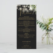 Zwarte En Gouden Bloem Slingerlichtjes Bruiloft Di Menu (Staand voorkant)