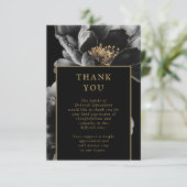 Zwarte en gouden bloem viering van het leven begra bedankkaart (Staand voorkant)