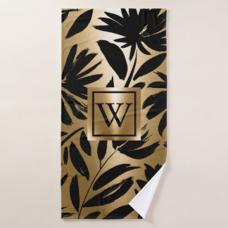 Zwarte en gouden bloemborstel bad handdoek