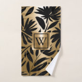 Zwarte en gouden bloemborstel bad handdoek (Handdoek)