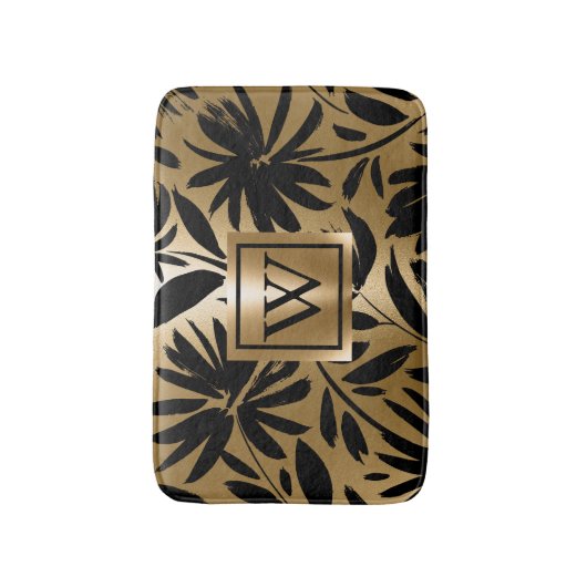 Zwarte en gouden bloemborstel badmat (Voorkant Verticaal)