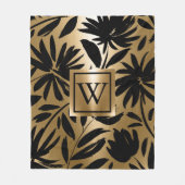 Zwarte en gouden bloemborstel fleece deken (Voorkant)