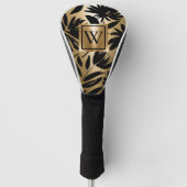 Zwarte en gouden bloemborstel golfheadcover (Voorkant)