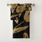 Zwarte en gouden bloemen bad handdoek (Insitu)
