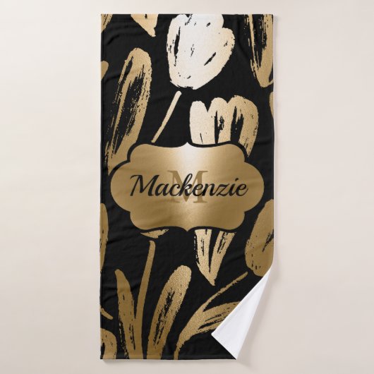 Zwarte en gouden bloemen bad handdoek (Badhanddoek)
