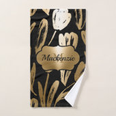 Zwarte en gouden bloemen bad handdoek (Handdoek)