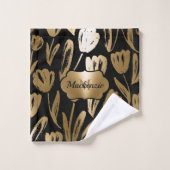 Zwarte en gouden bloemen bad handdoek (Wasdoekje)