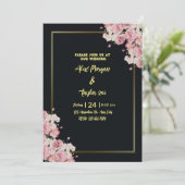 Zwarte en gouden bloemen bruiloft uitnodiging (Staand voorkant)