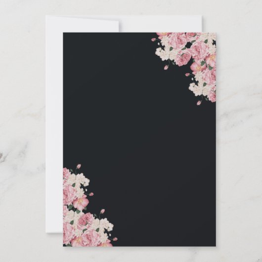 Zwarte en gouden bloemen bruiloft uitnodiging (Achterkant)