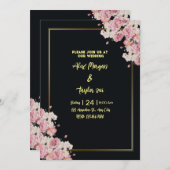 Zwarte en gouden bloemen bruiloft uitnodiging (Voorkant / Achterkant)
