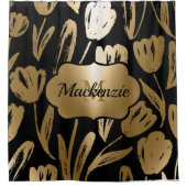 Zwarte en gouden bloemen douchegordijn (Voorkant)