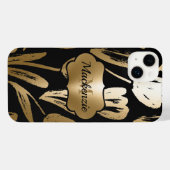Zwarte en gouden bloemen iPhone hoesje (Achterkant horizontaal)