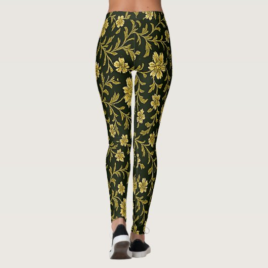 Zwarte en Gouden Bloemen Leggings (Achterkant)
