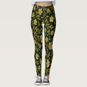 Zwarte en Gouden Bloemen Leggings (Voorkant)