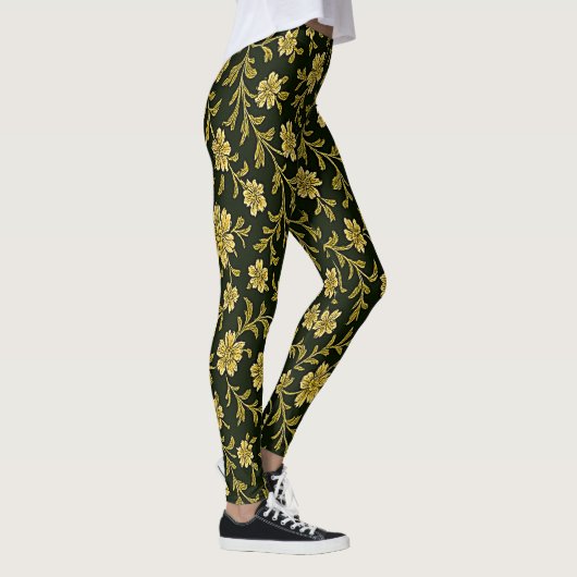 Zwarte en Gouden Bloemen Leggings (Rechts)