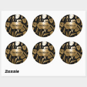 Zwarte en gouden bloemen ronde sticker (Vel)