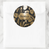 Zwarte en gouden bloemen ronde sticker (Tas)