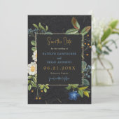 Zwarte en gouden  bloemen Sla de datum op Save The Date (Staand voorkant)