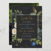 Zwarte en gouden  bloemen Sla de datum op Save The Date (Voorkant / Achterkant)
