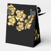 Zwarte en gouden bloemen verjaardagsfeest geperson bedankdoosjes (Achterkant)