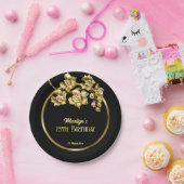 Zwarte en gouden bloemen verjaardagsfeest geperson papieren bordje (Feest)