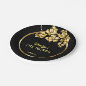 Zwarte en gouden bloemen verjaardagsfeest geperson papieren bordje (Gekanteld)