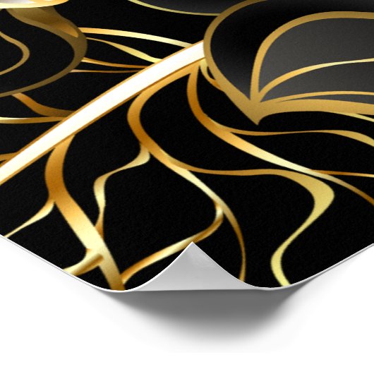 Zwarte en gouden bloemen verjaardagsfeest geperson poster (Hoek)