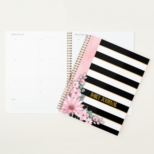 Zwarte en gouden bloemendagplanner planner (Display)