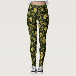 Zwarte en gouden bloemleggings leggings