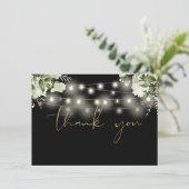 Zwarte en gouden bloemslingerlampjes bedankkaart (Staand voorkant)