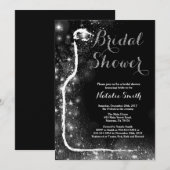 Zwarte en gouden bruids douche uitnodiging wijn (Voorkant / Achterkant)