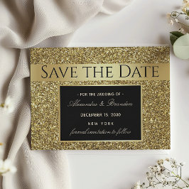 Zwarte en gouden bruiloft met glamour save the date