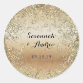 Zwarte en gouden bruiloft ronde sticker (Voorkant)