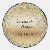 Zwarte en gouden bruiloft ronde sticker (Voorkant)