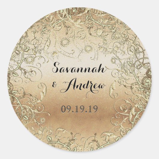 Zwarte en gouden bruiloft ronde sticker (Voorkant)