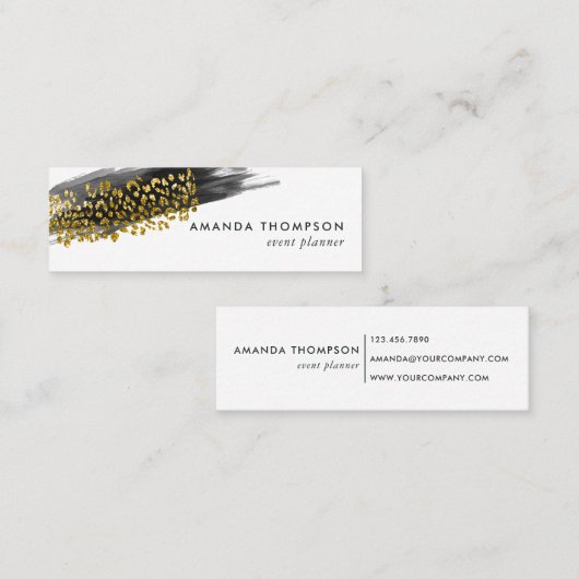 Zwarte en gouden Cheetah Skin-penseelstreken Mini Visitekaartje (Voorkant / Achterkant)