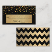 Zwarte en gouden Chevron en Confetti Stippen Plaatskaartje (Voorkant / Achterkant)