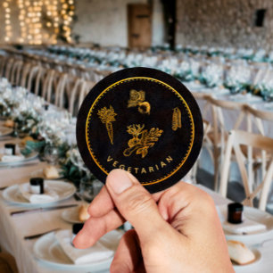 Zwarte en Gouden Chic Vegetarische Trouwvoedselkeu Ronde Sticker